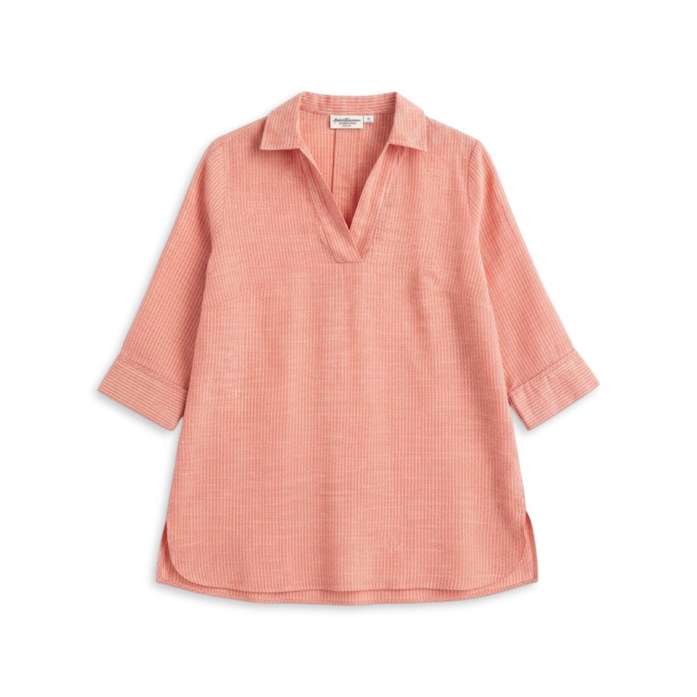 Norm Thompson Tunic Shirt Women Medium Striped Linen Blend V-Neck Coastal Preppy